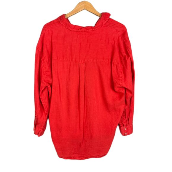Christian Siriano NY Bright Red Linen Oversized Long Sleeve Shirt Lagenlook L - Picture 2 of 9